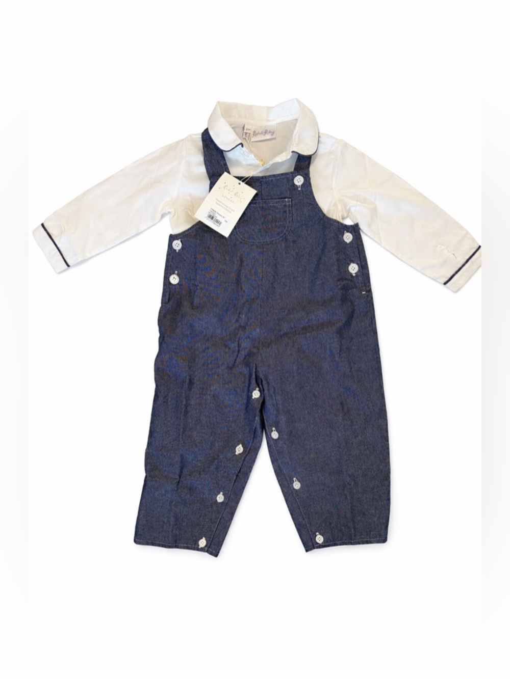 Rachel Riley London Baby Boy Outfit 24 M Luxury Chambray Overall set!